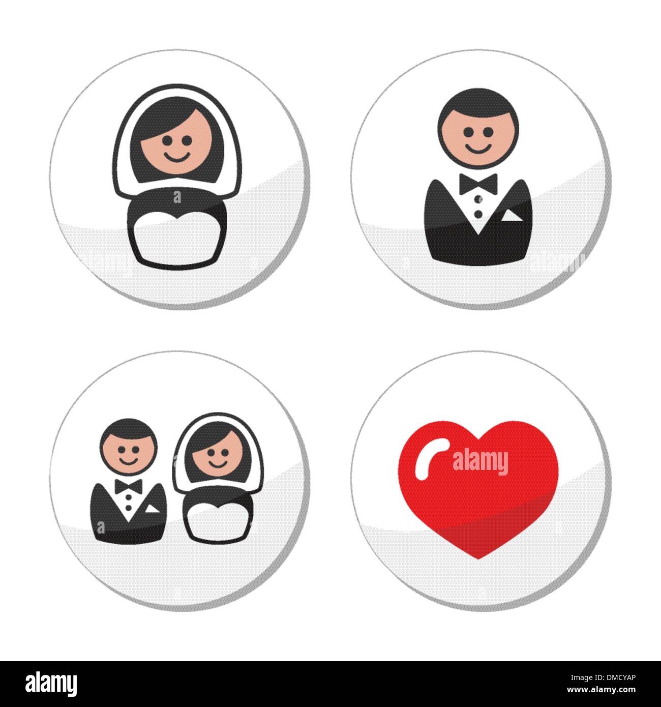 Bräutigam und Braut auf Runde weiße Etiketten Stock Vektor