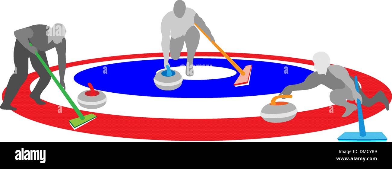 Sportler spielen Curling-Sport am Eisstockschießen Blatt Stock Vektor