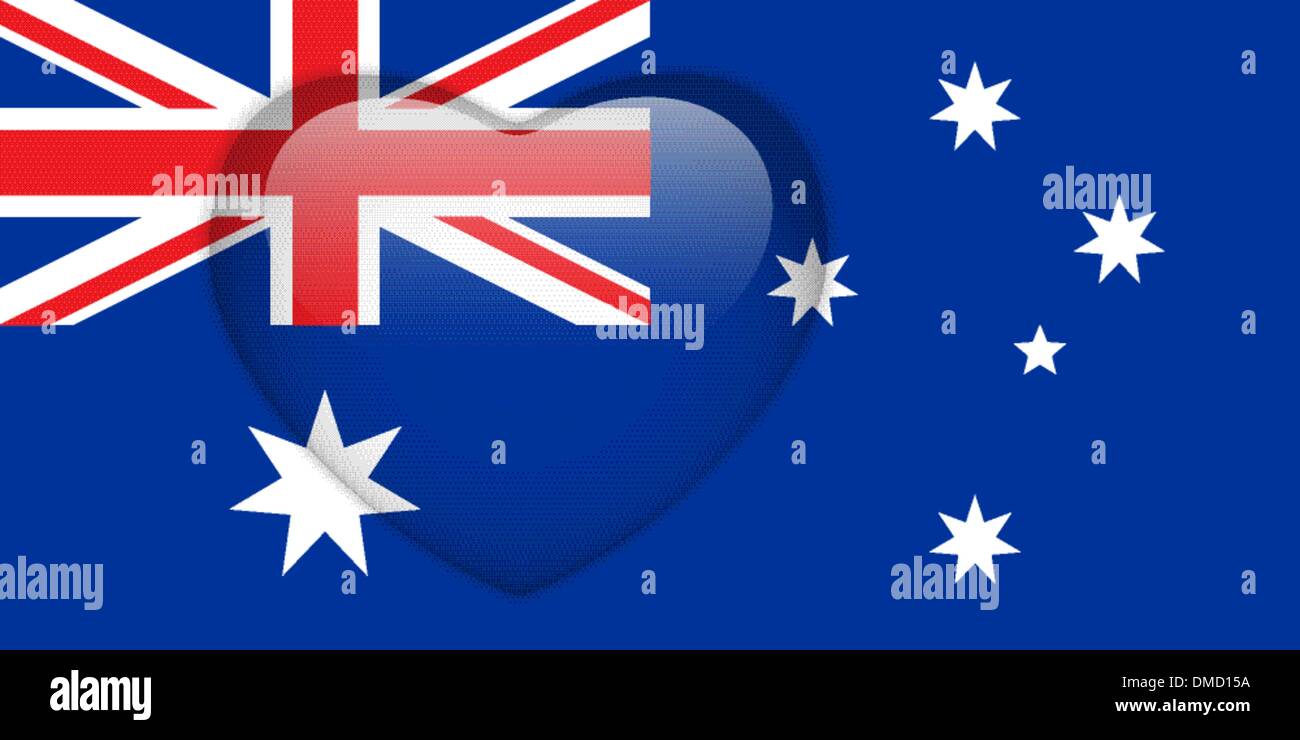 Australien Flagge Herz glänzend-Button Stock Vektor