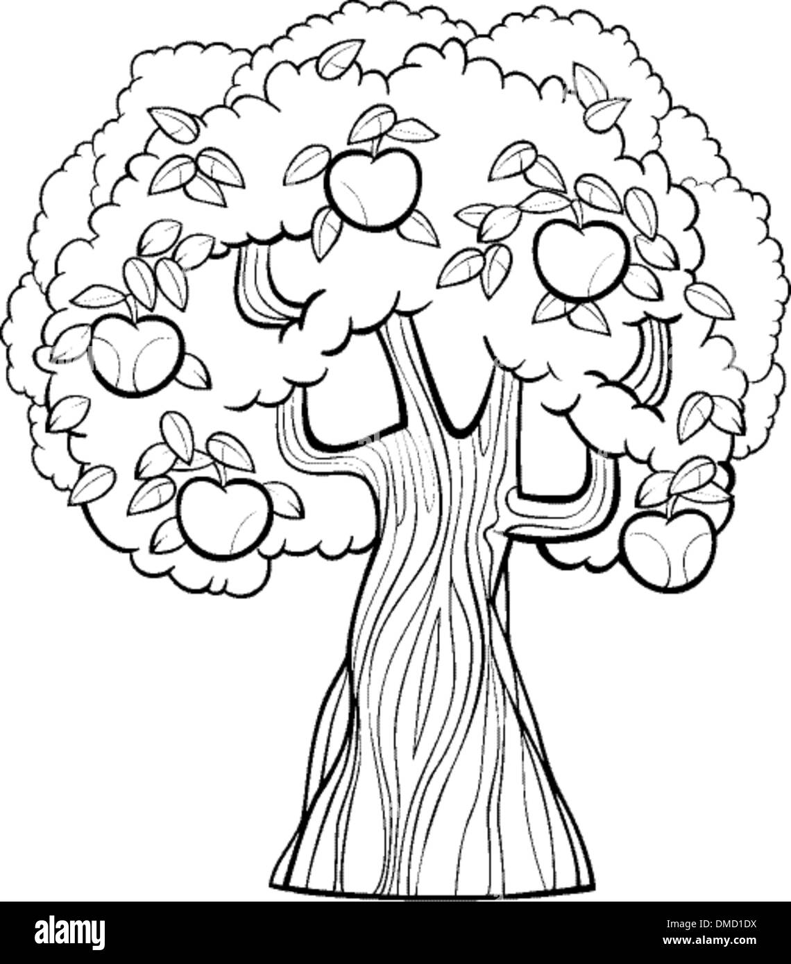 Apfel Baum Cartoon Fur Malbuch Stock Vektorgrafik Alamy