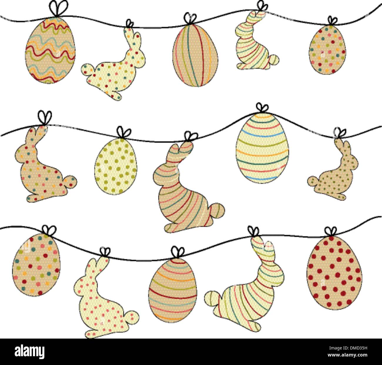 Hängende Osterhasen und Eiern Stock Vektor
