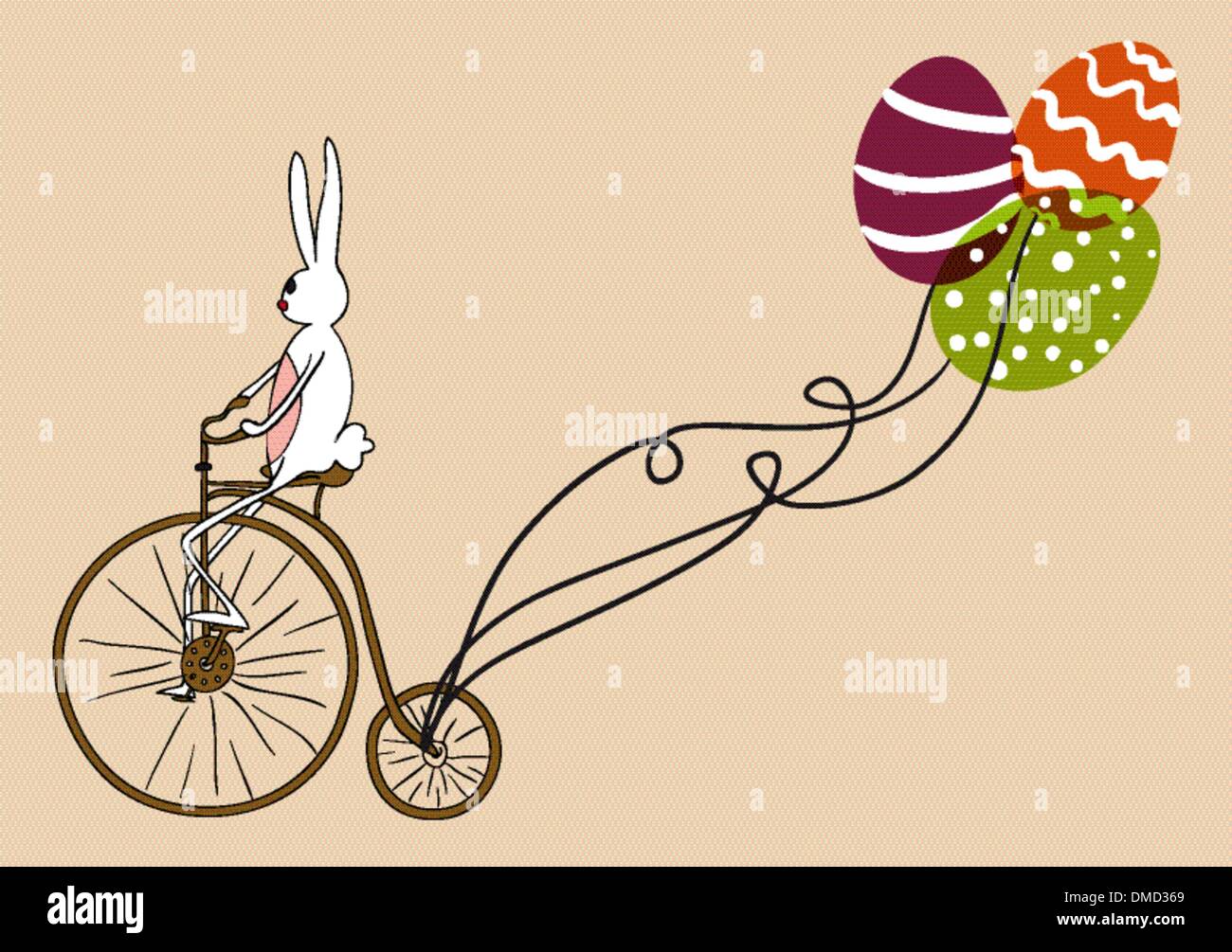 Vintage Ostern Hase Bike Karte Stock Vektor