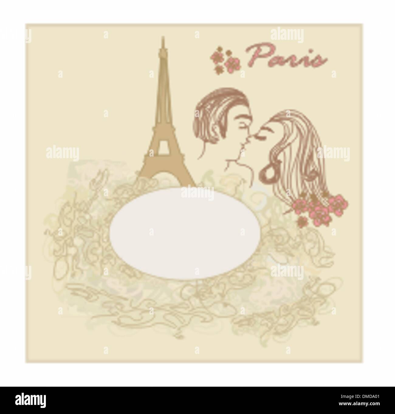 Romantisch zu zweit in Paris in der Nähe des Eiffelturms küssen Stock Vektor