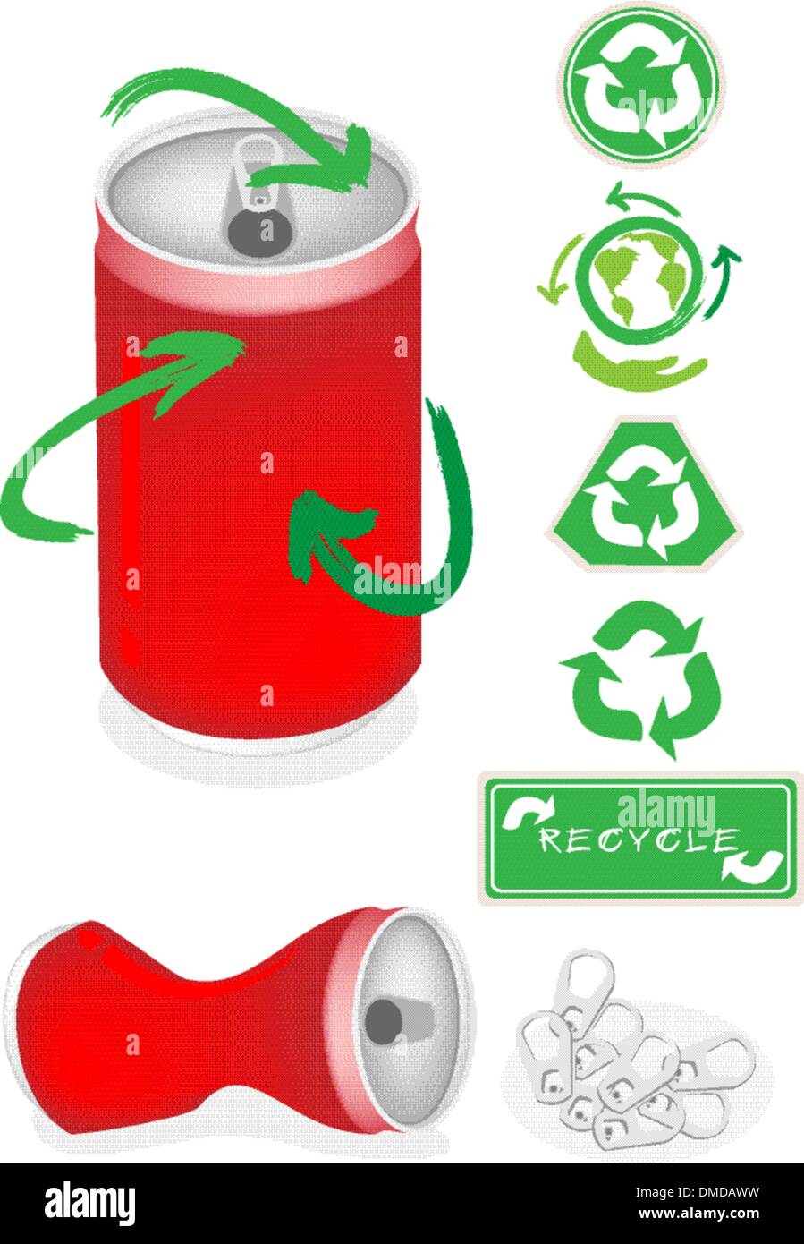Aluminium kann mit Recycling-Symbol für die Welt zu retten Stock Vektor