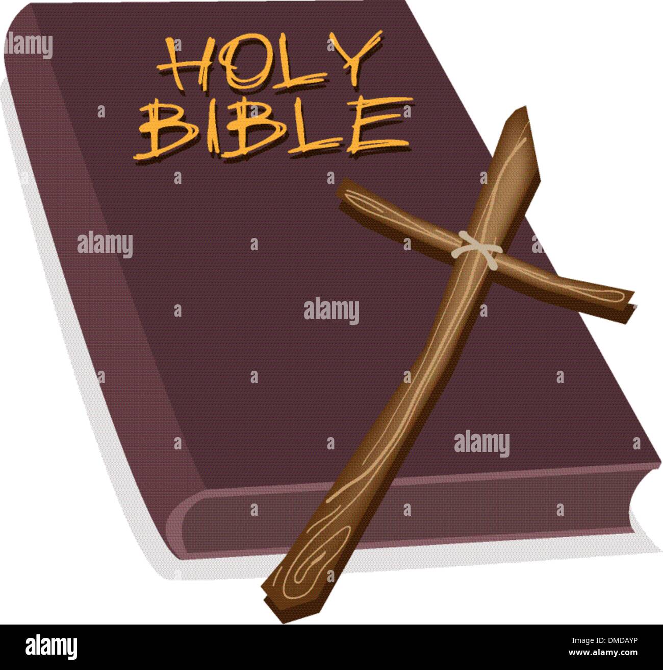 Eine braune Bibel ein Holzkreuz Stock Vektor