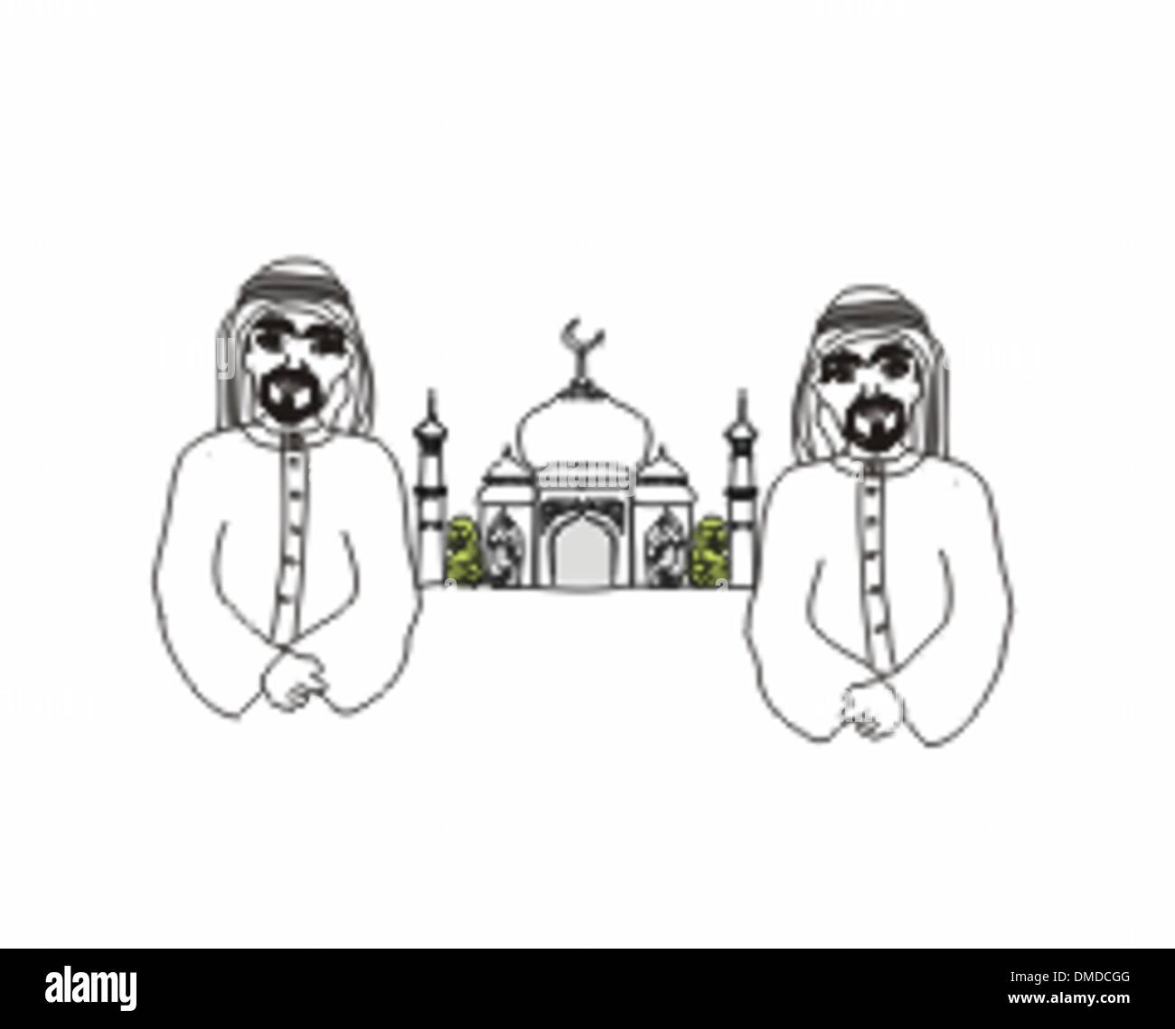 Muslime beten am Heiligen islamischen Stadt Medina Stock Vektor