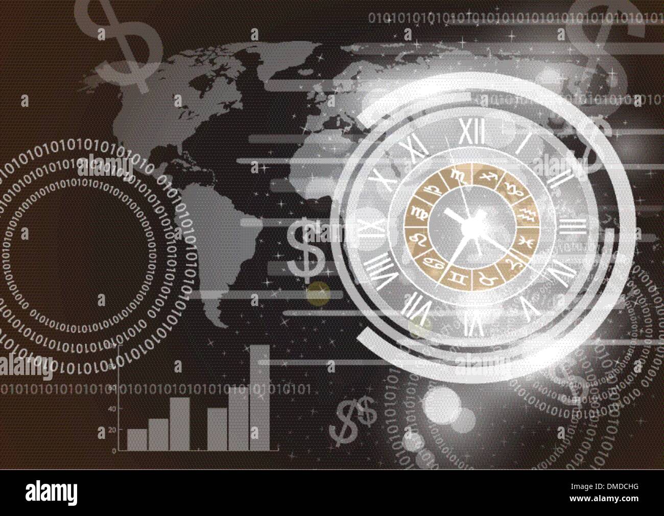 Abstrakte Uhr und Technik-Hintergrund-Vektor Stock Vektor