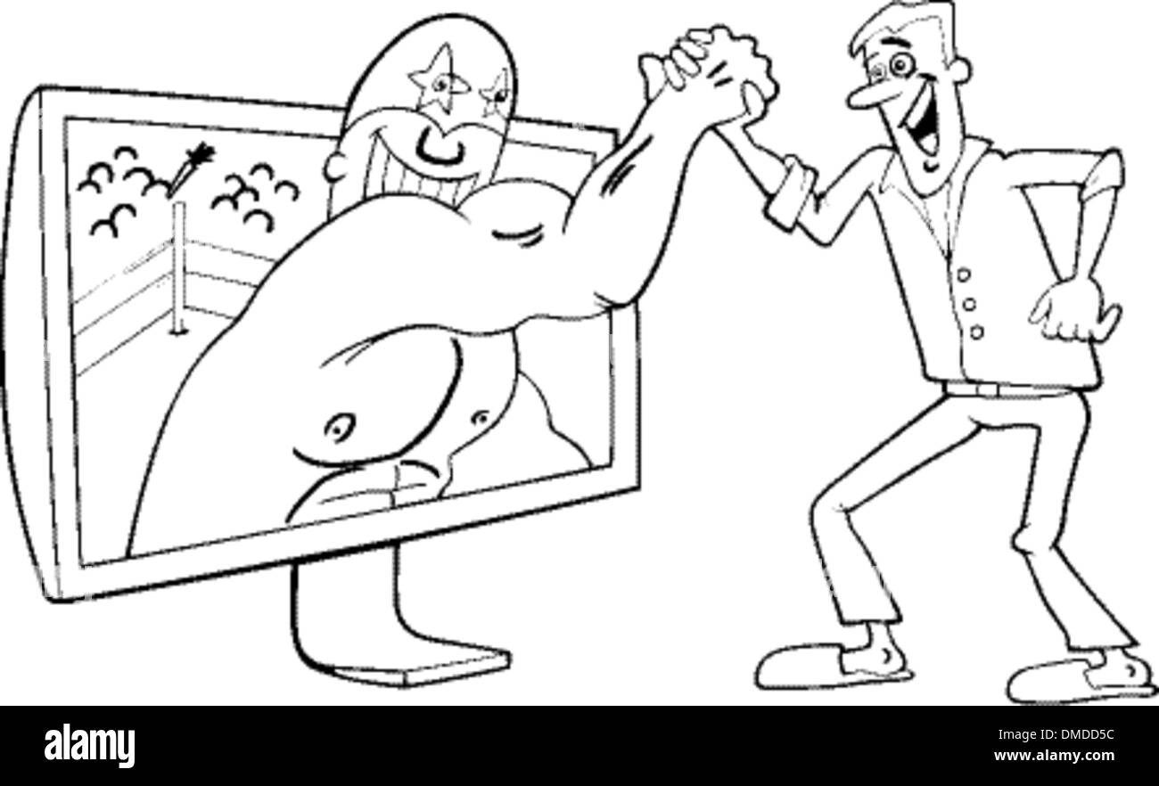 Cartoon Mann und interaktives Fernsehen Stock Vektor