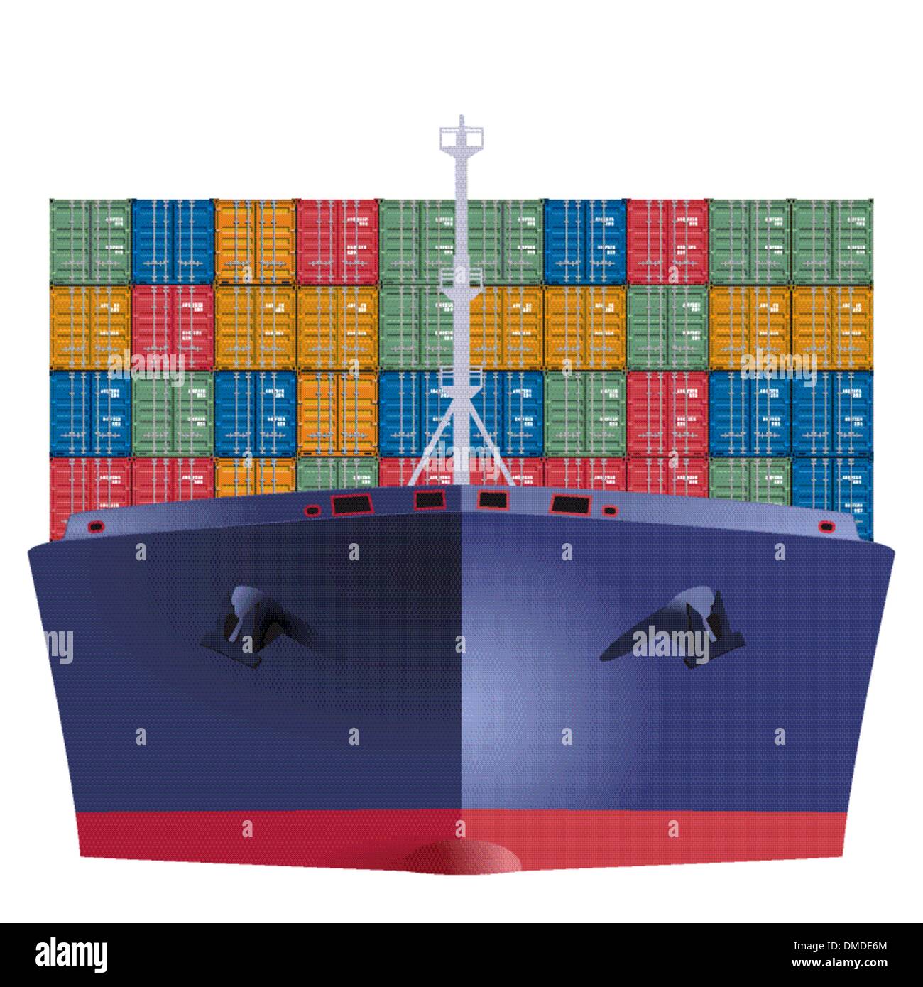 Container-Schiff von vorne Stock Vektor
