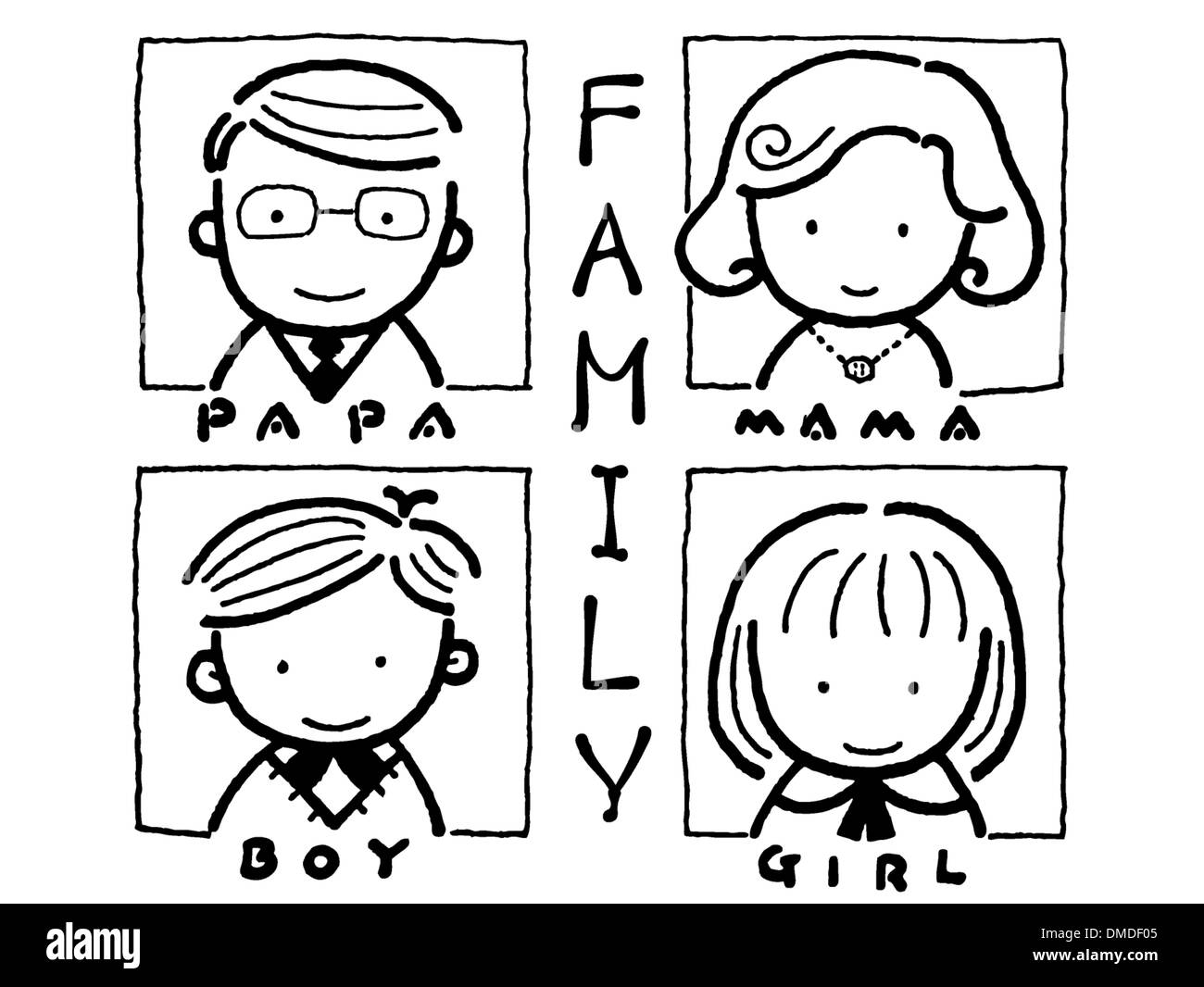 Familie Cartoon Symbole in schwarz Stock Vektor