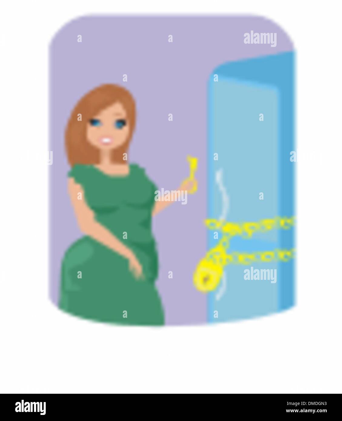 Mädchen auf einer Diät - Kühlschrank mit Kette und Schloss Stock Vektor