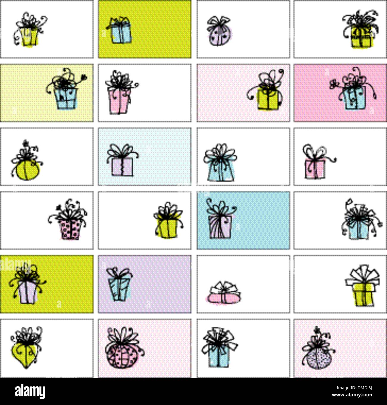 24 Visitenkarten mit lustigen Geschenk-Boxen Stock Vektor