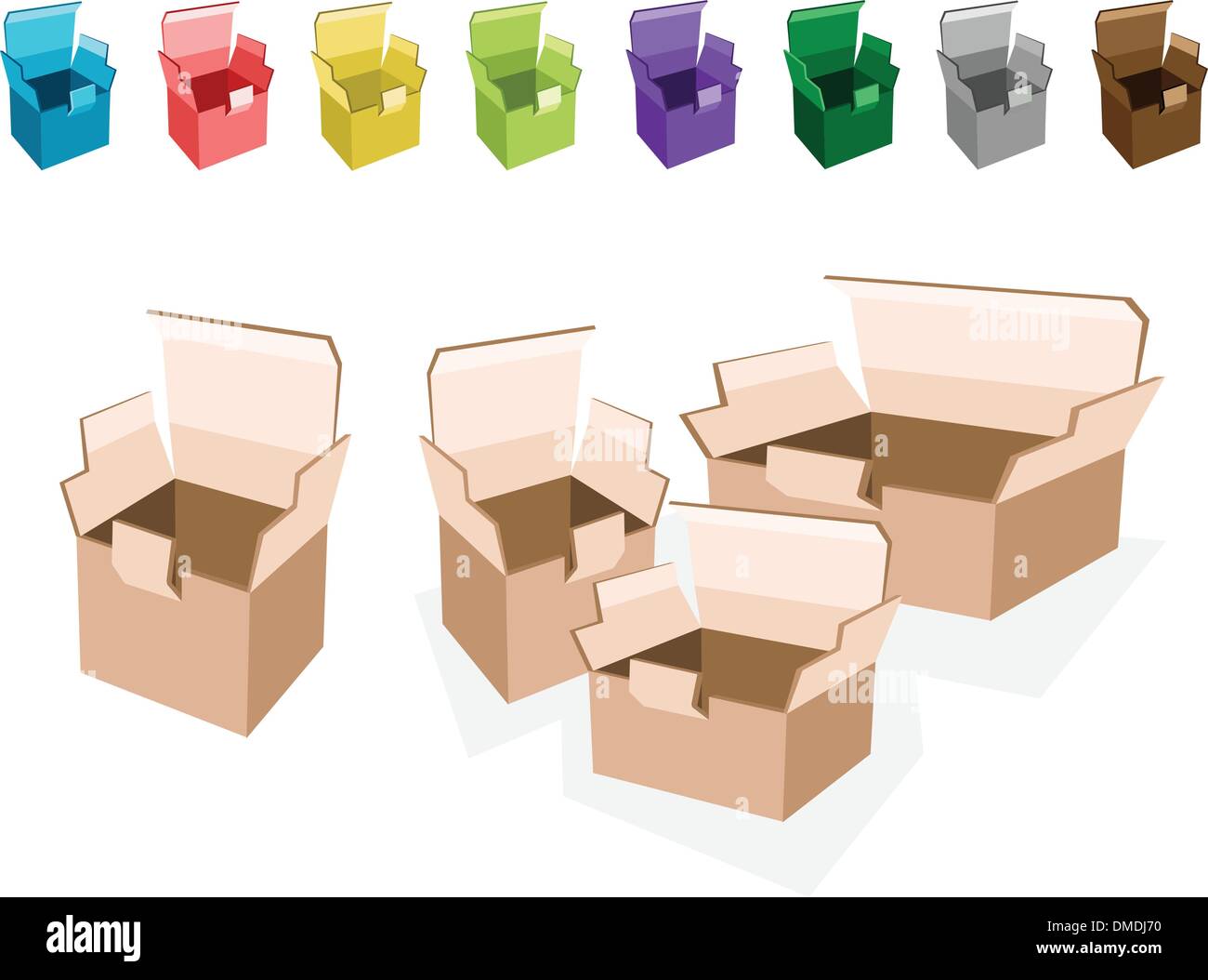 Bunte Illustration Set offene Kartons Stock-Vektorgrafik - Alamy