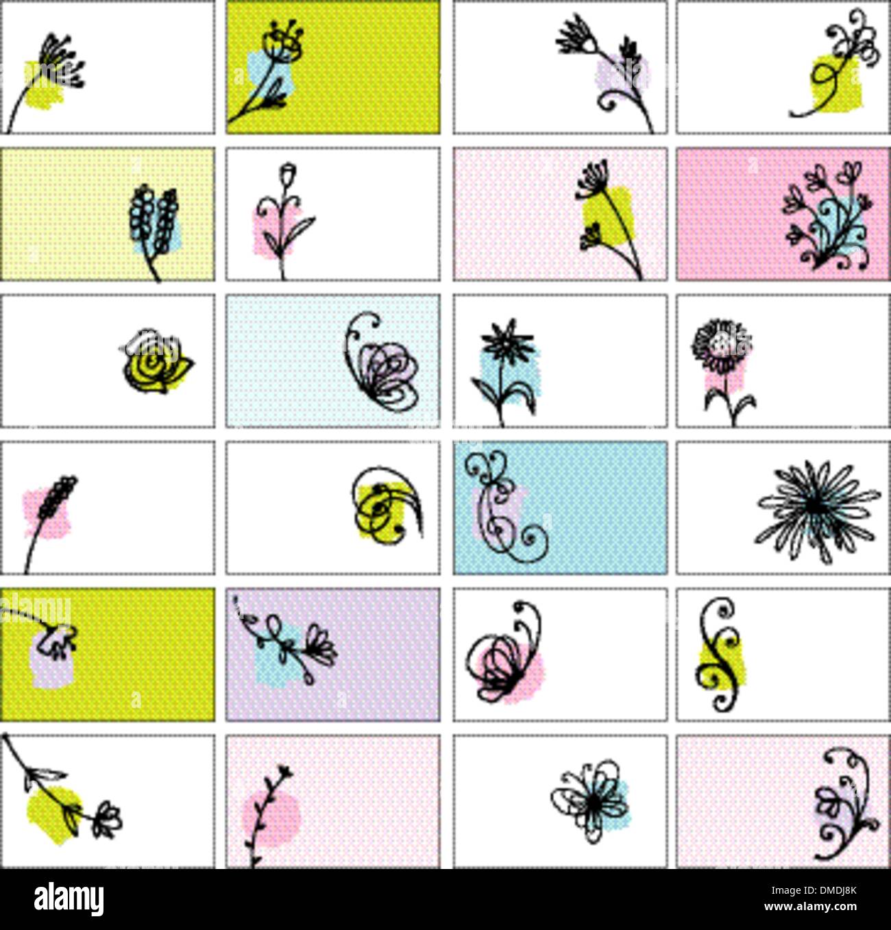 24 Visitenkarten mit Blumenmuster Stock Vektor