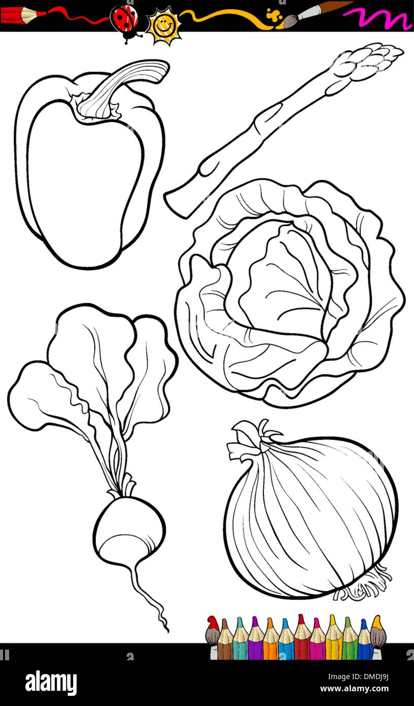 Cartoon-Gemüse set für Malbuch Stock Vektor