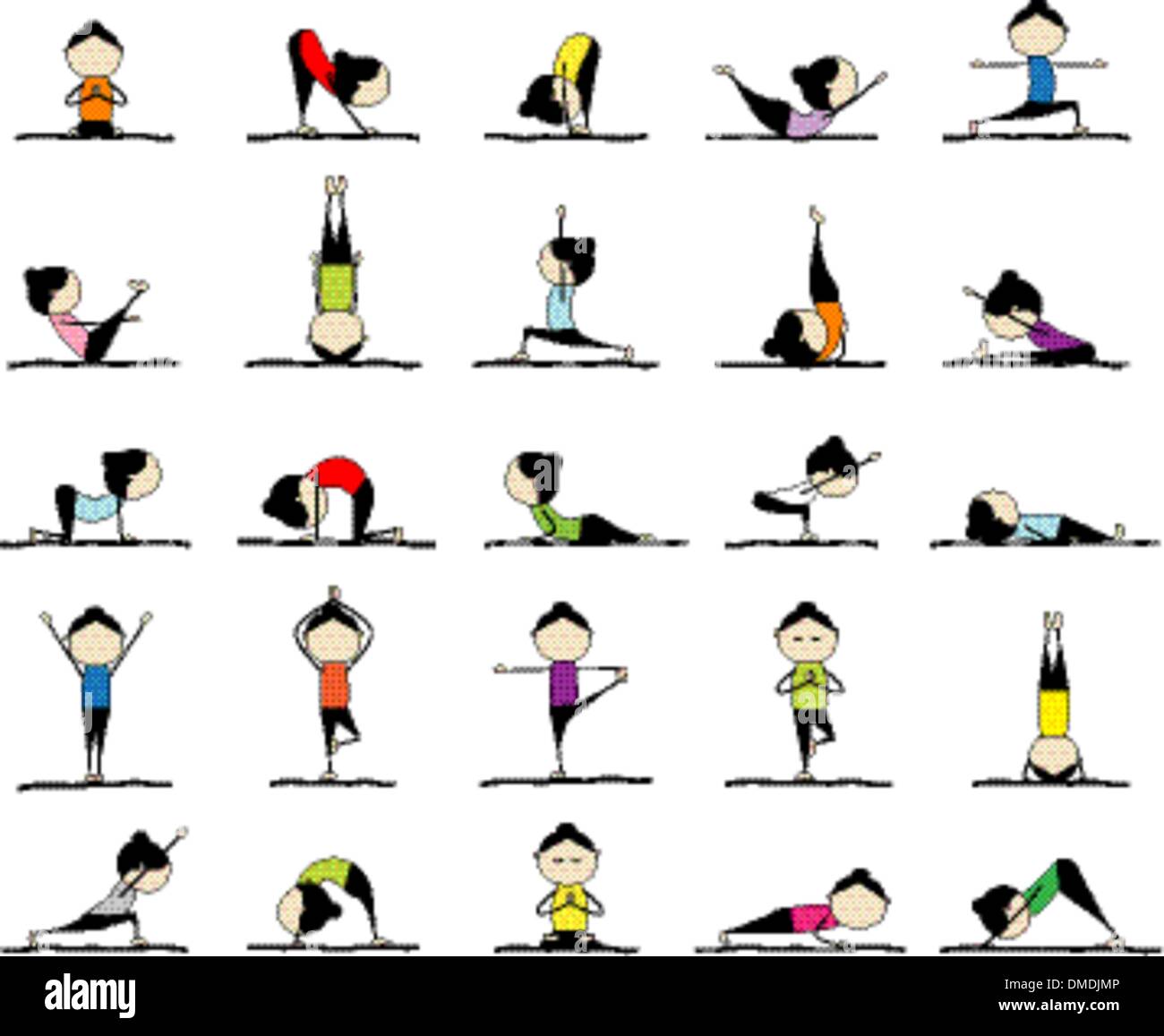 Frau, Yoga zu praktizieren, 25 Posen für Ihr design Stock Vektor