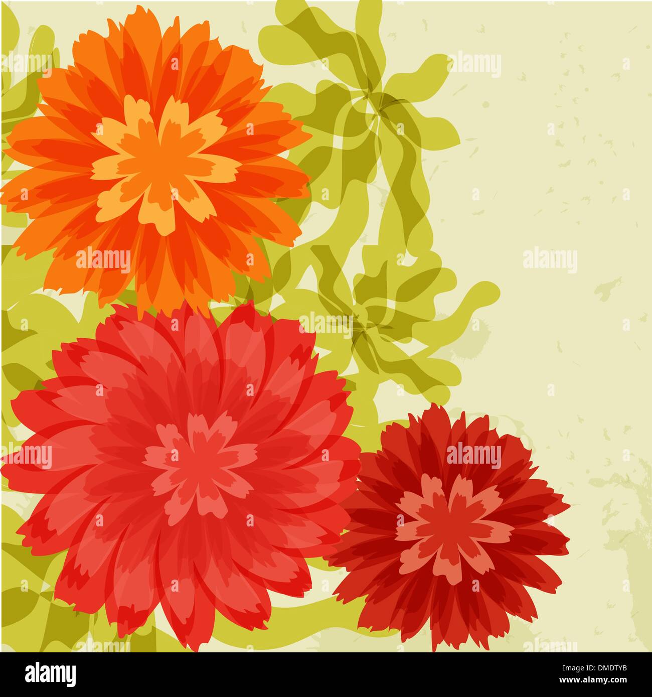 Rot und orange Chrysanthemen auf Grunge Hintergrund Stock Vektor