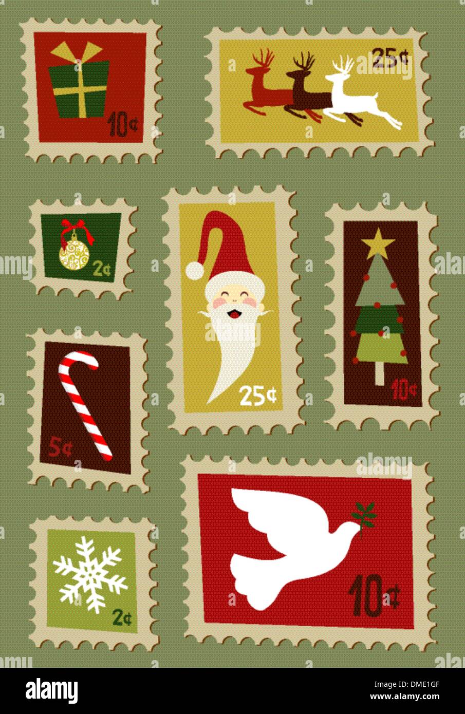 Weihnachten-Briefmarken eingestellt Stock Vektor