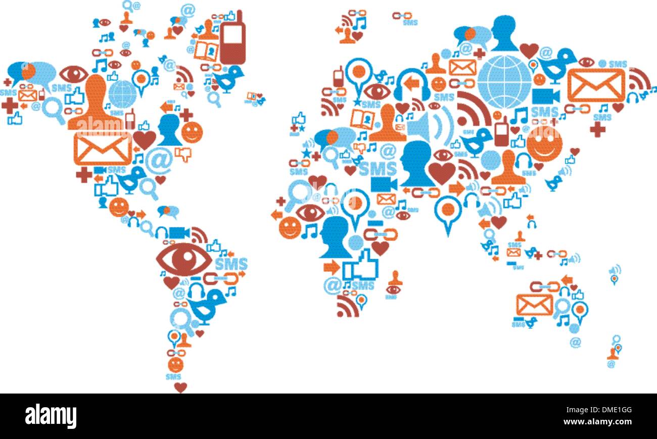 Welt Karte Form gebildet mit social Media icons Stock Vektor