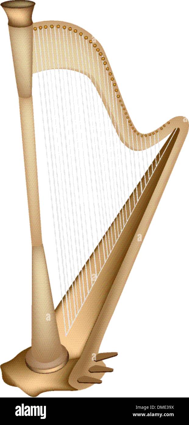 Eine schöne goldene Harfe auf weißem Hintergrund Stock Vektor