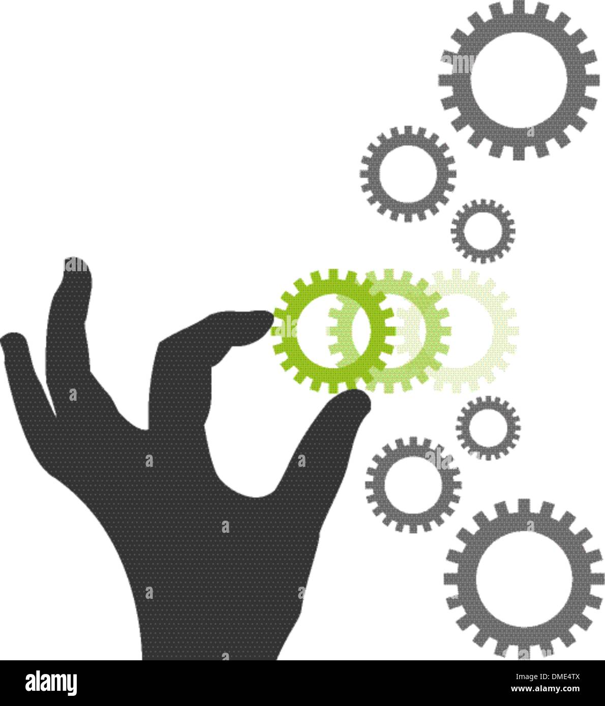Silhouette Hand indem fehlende Zahnrad in Kette Stock Vektor