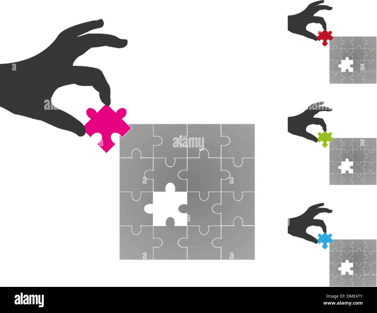 Hand, indem fehlende Stück im Quadrat puzzle Stock Vektor