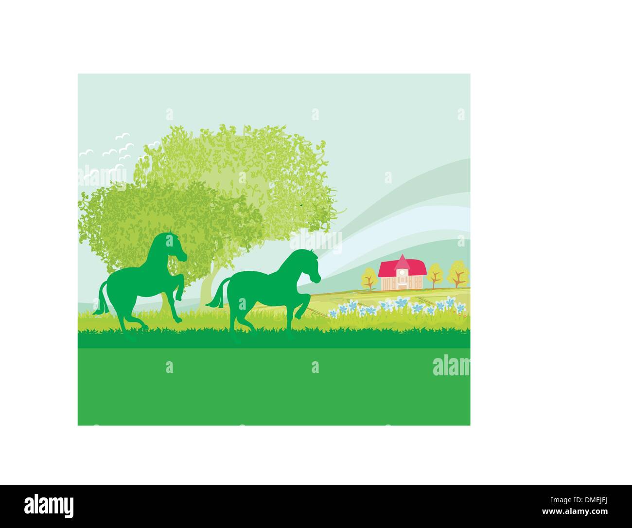 Pferde in Feldvektors Stock Vektor