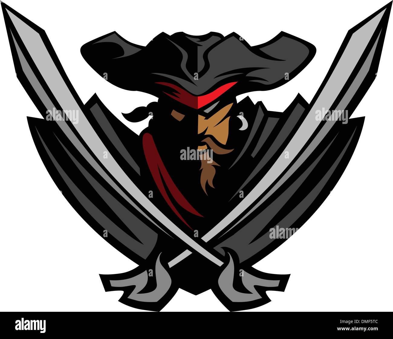 Piraten-Maskottchen mit Schwertern und Hut graphischen Vektor-Illustration Stock Vektor