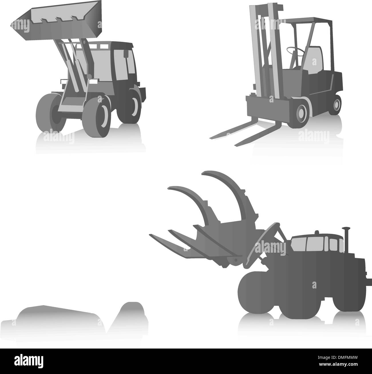 Vektor-Set von Industriemaschinen, Graustufen Stock Vektor
