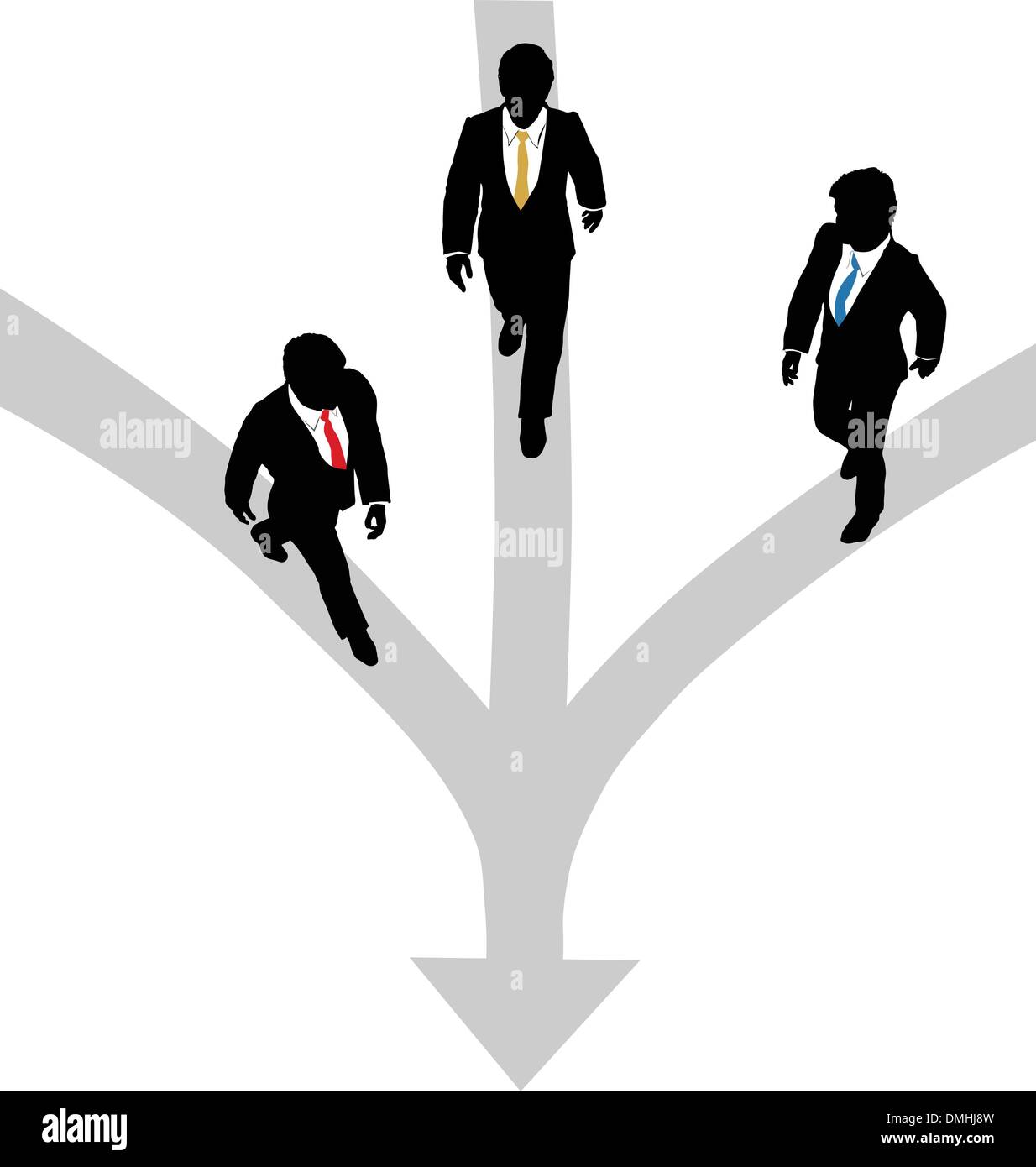 Geschäftsleute gehen 3 Wege gemeinsam in eine Richtung Stock Vektor
