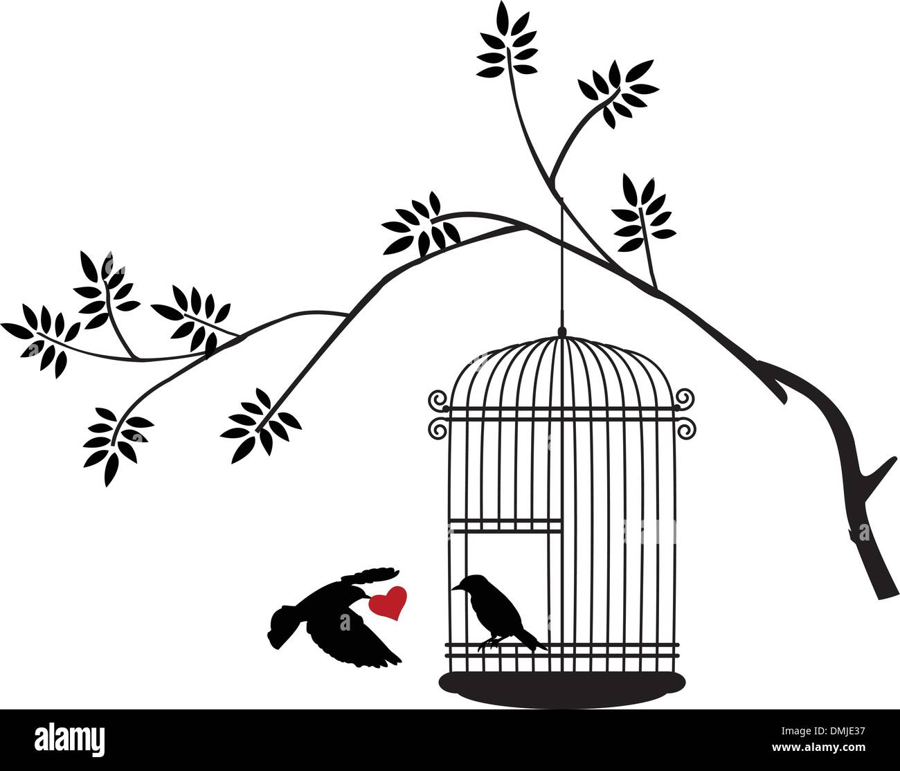 Abbildung fliegen Vogel mit einer Liebe für den Vogel im Käfig Stock Vektor