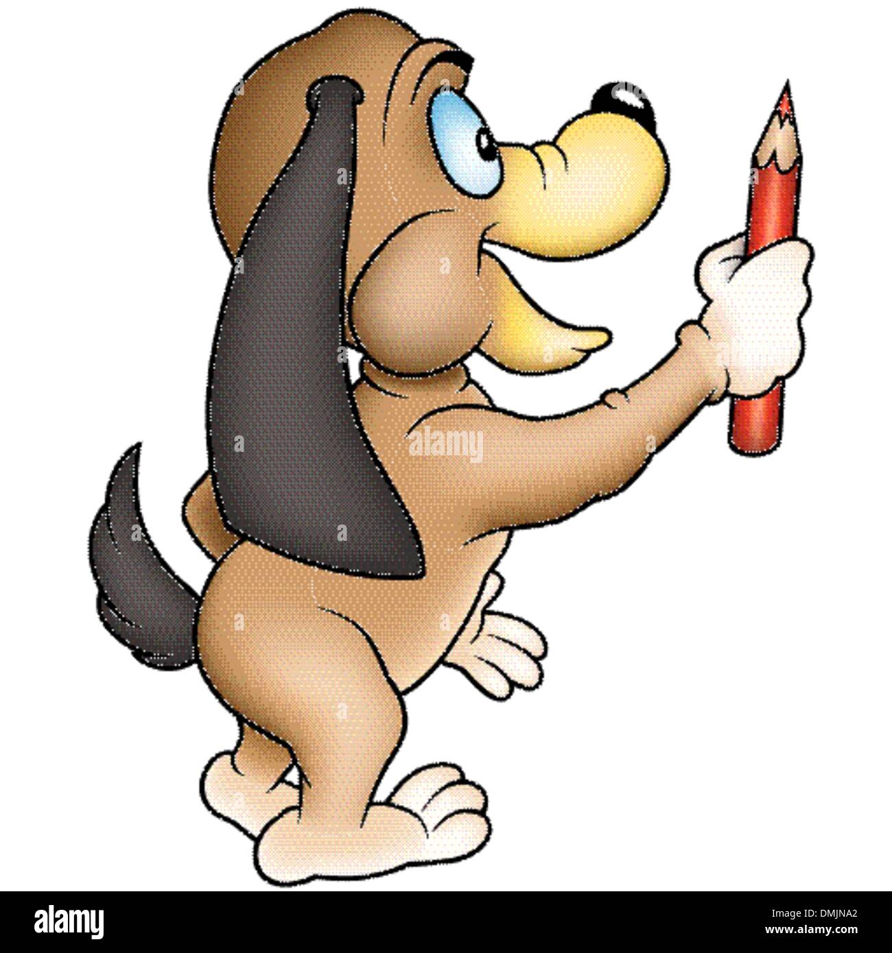 Fröhlicher Hund mit roter Buntstift Stock Vektor