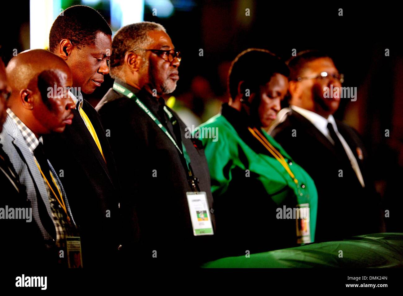 PRETORIA, Südafrika: Mzwandile Masina, Paul Mashatile, Bathabile Dlamini und Fikile Mbalula während der ANC offiziellen Abschied Zeremonie für Nelson Mandela auf der Waterkloof Air Base am 14. Dezember 2013 in Pretoria, Südafrika. Welt-Symbol, Nelson Mandela starb ruhig am Abend des 5. Dezember 2013 in seinem Haus in Houghton mit Familie. Tata wird morgen ruhen auf seinem Gehöft verlegt werden. (Foto von Gallo Images / Stadt Presse / Muntu Vilakazi) Stockfoto
