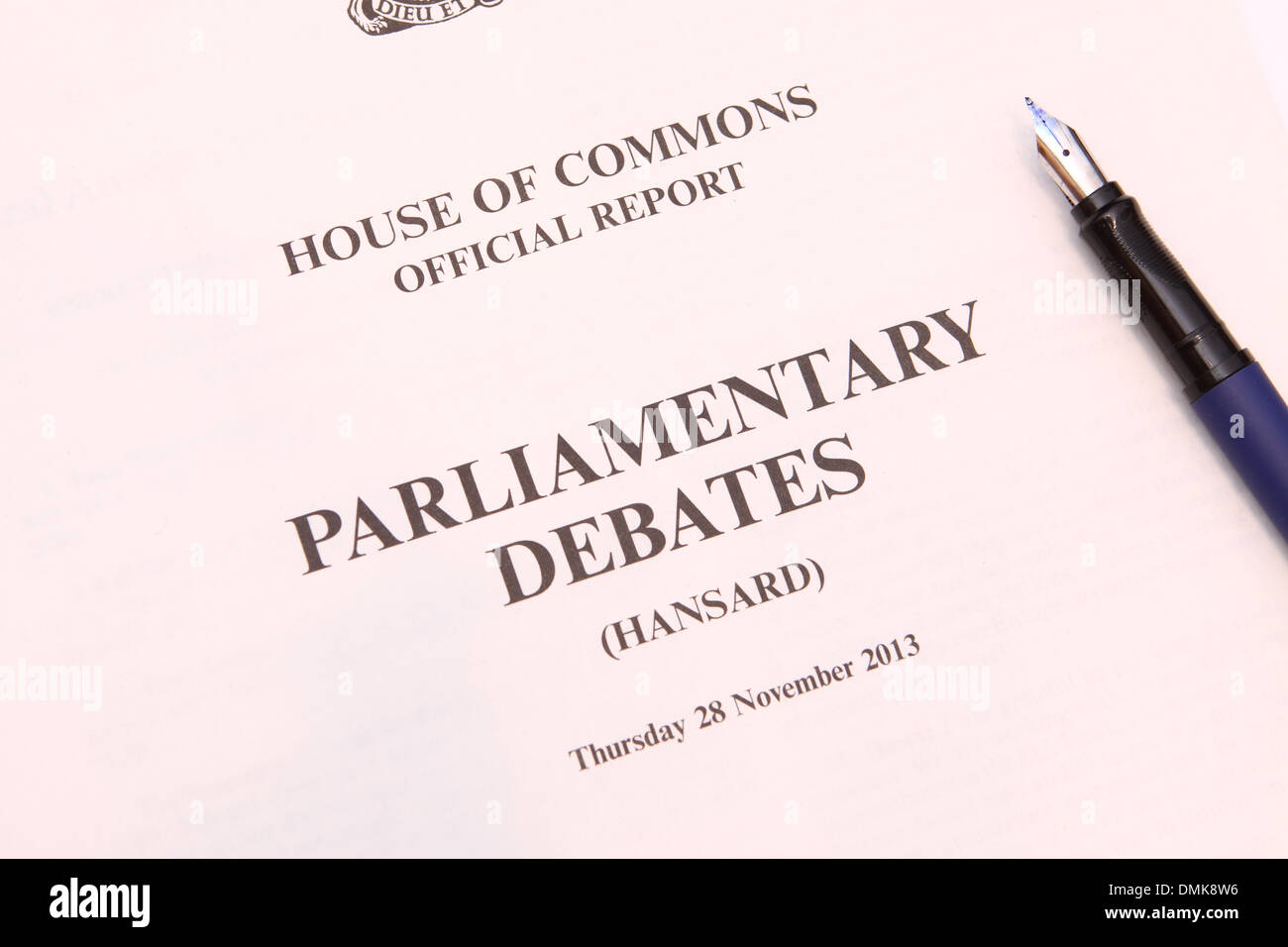 Hansard Unterhaus offiziellen parlamentarischen Debatten Berichten UK Stockfoto