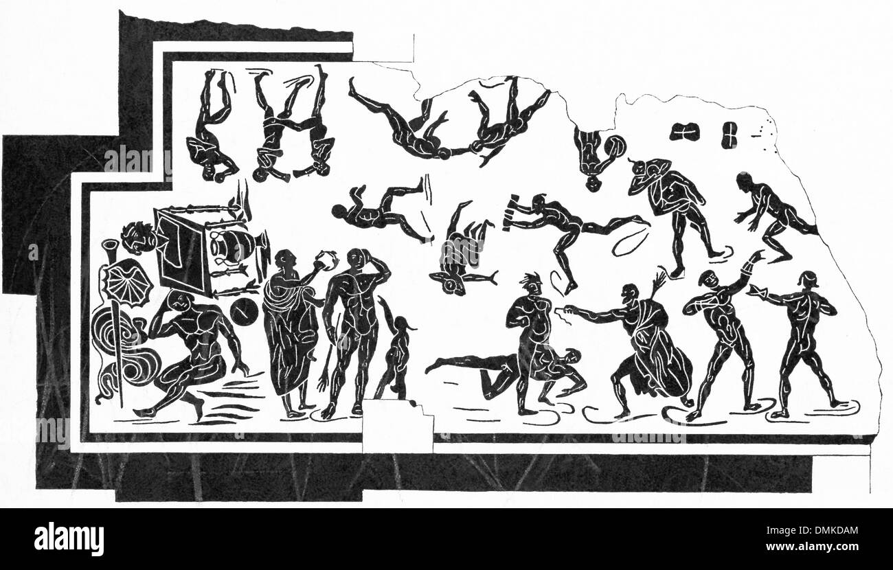 Die Szene, bei Tusculum, einer römischen Stadt in den Albaner Bergen, findet im Inneren eine Palästra in Rom entdeckt. Stockfoto