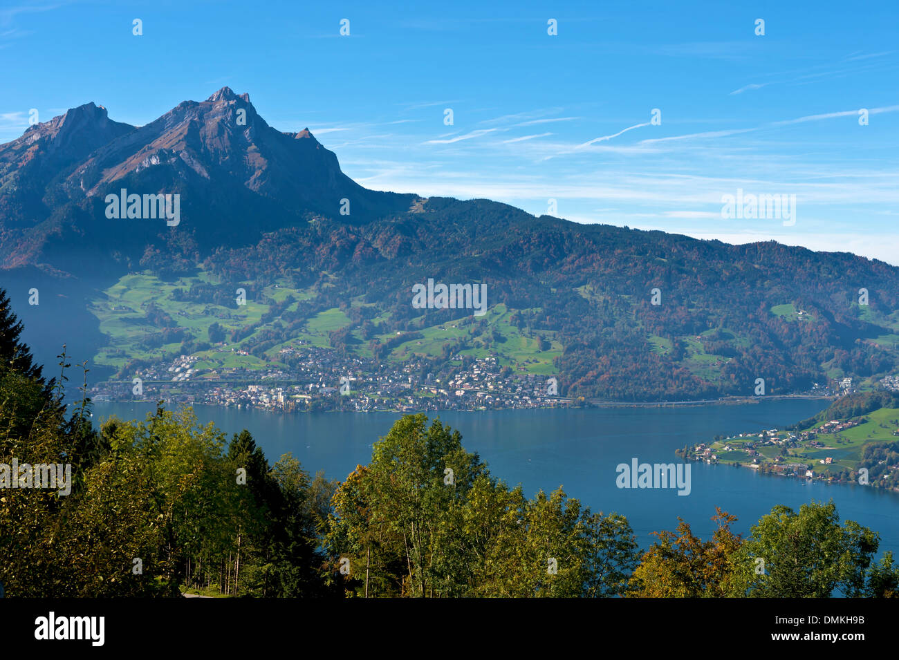 Blick von der Bürgenstock-massiv auf dem Vierwaldstättersee (Vierwaldstättersee) und dem Pilatus, Schweiz Stockfoto