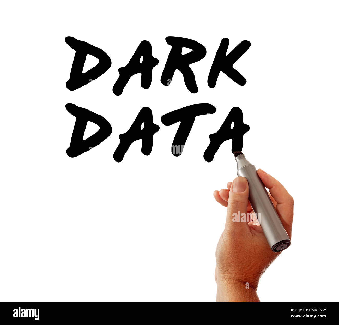 Nahaufnahme einer Hand schreiben der Nachricht dunkle Daten mit einem Marker, möglicherweise für eine Geschäftsreise oder Internet / Web-Strategie. Stockfoto