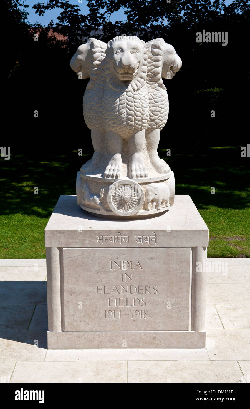 Eine Gedenkstätte an die indischen Soldaten gekämpft in Flandern während des großen Krieges in Ypern, Belgien. Stockfoto