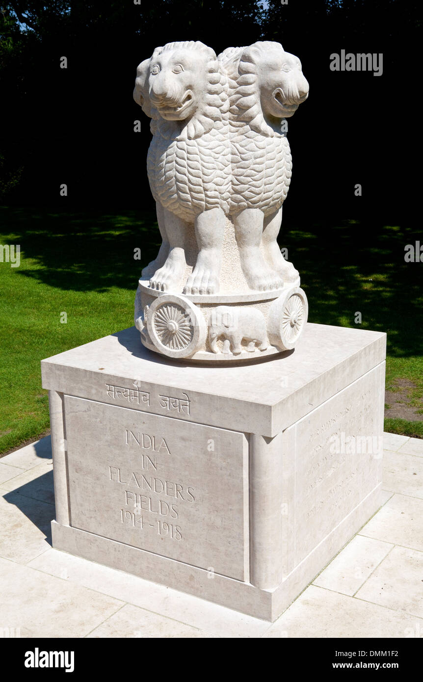 Eine Gedenkstätte an die indischen Soldaten gekämpft in Flandern während des großen Krieges in Ypern, Belgien. Stockfoto