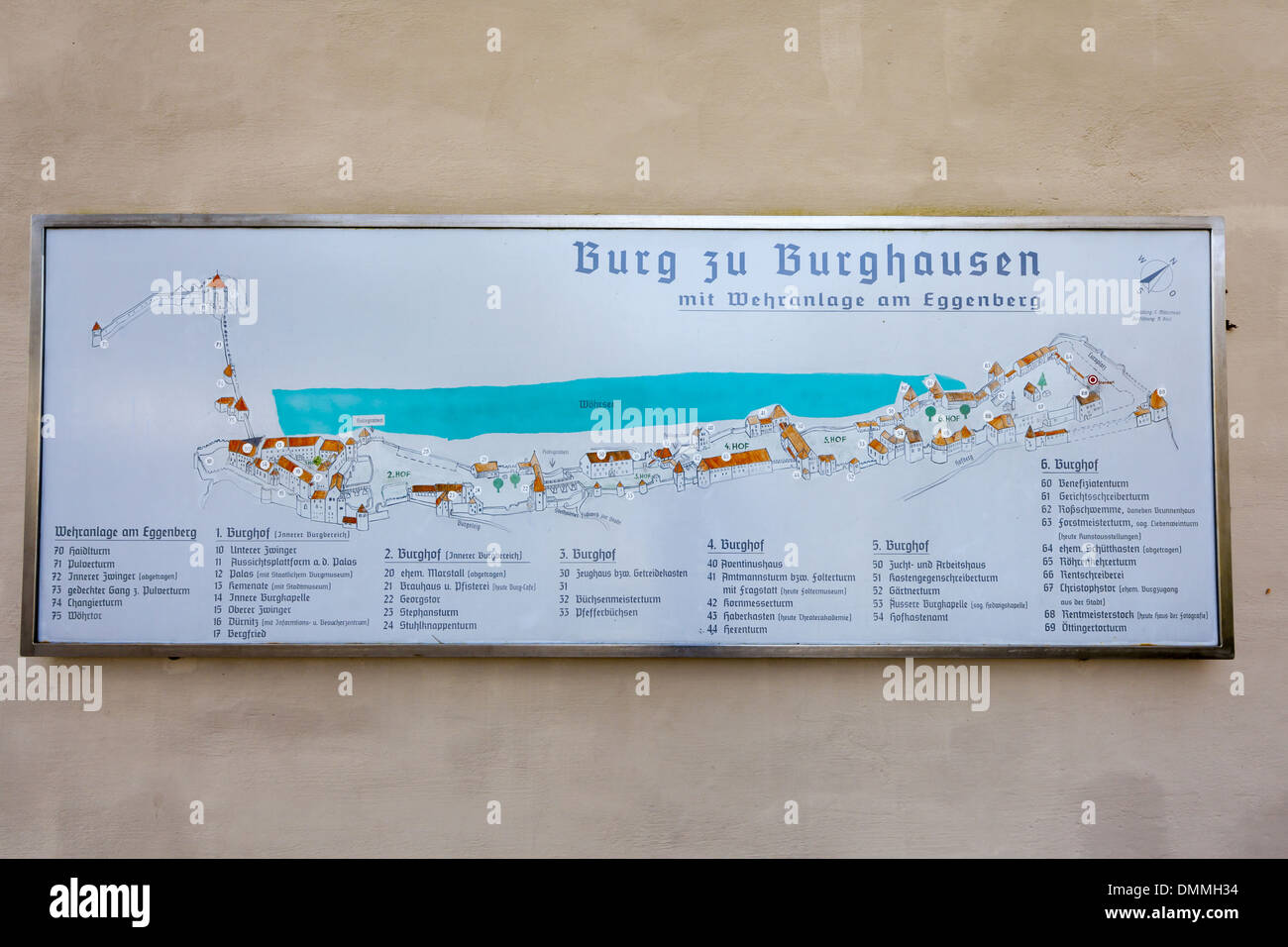 Deutschland, Bayern, Burghausen, Lageplan der Burg Burghausen Stockfoto