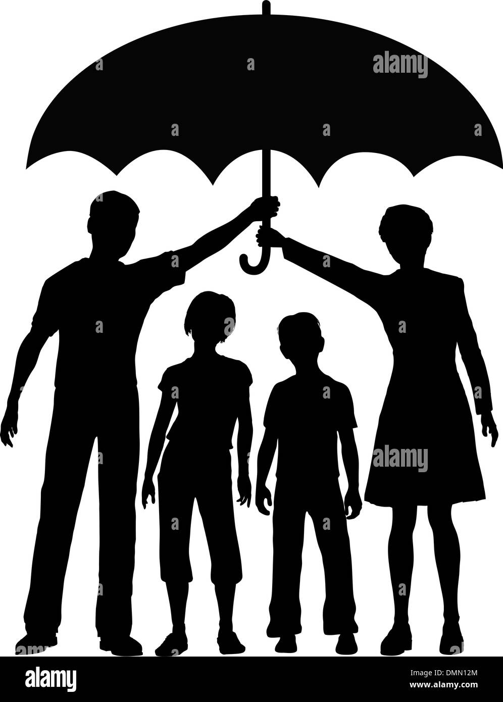 Familie Eltern halten Sicherheit Versicherungsrisiko Regenschirm Stock Vektor