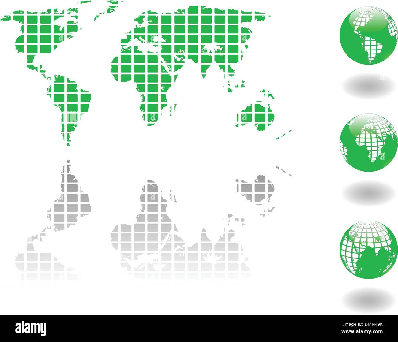 die grüne Welt Vektorkarte und Globus Stock Vektor