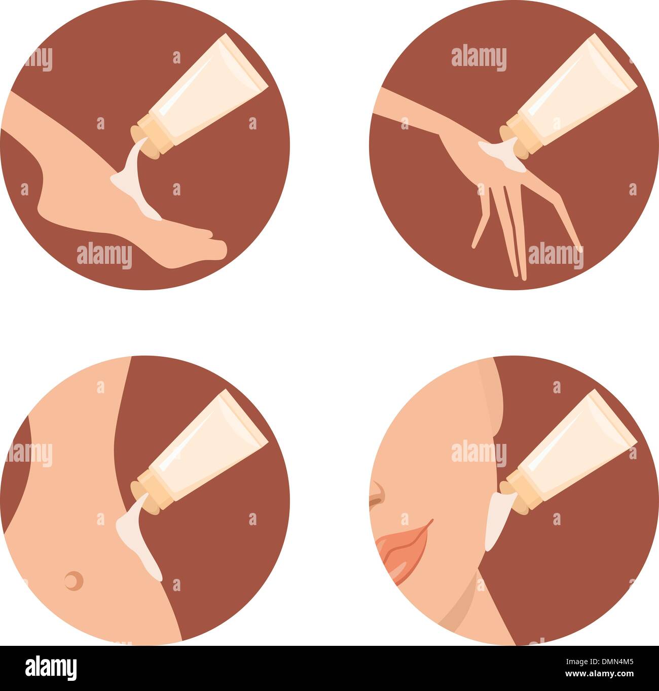 Kosmetischen Symbole. Cremes für verschiedene Teile des Körpers Stock Vektor