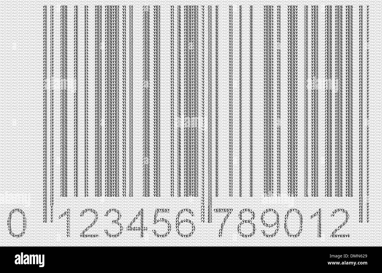 Barcode aus Binärcode, ja und Nein in sehr kleiner Schrift Stockfoto