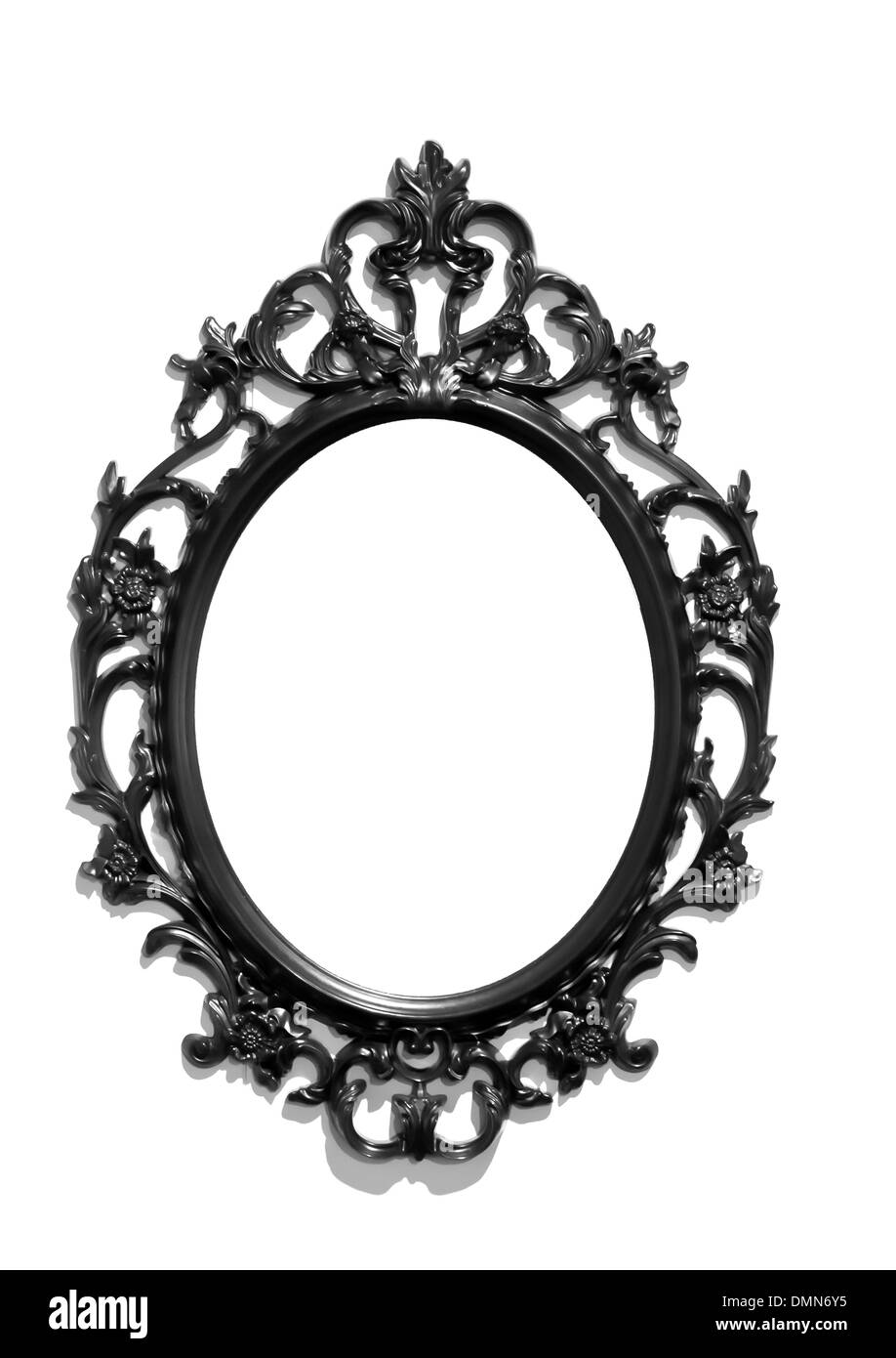 Isolierte schwarze viktorianische klassische Spiegelrahmen Stockfoto