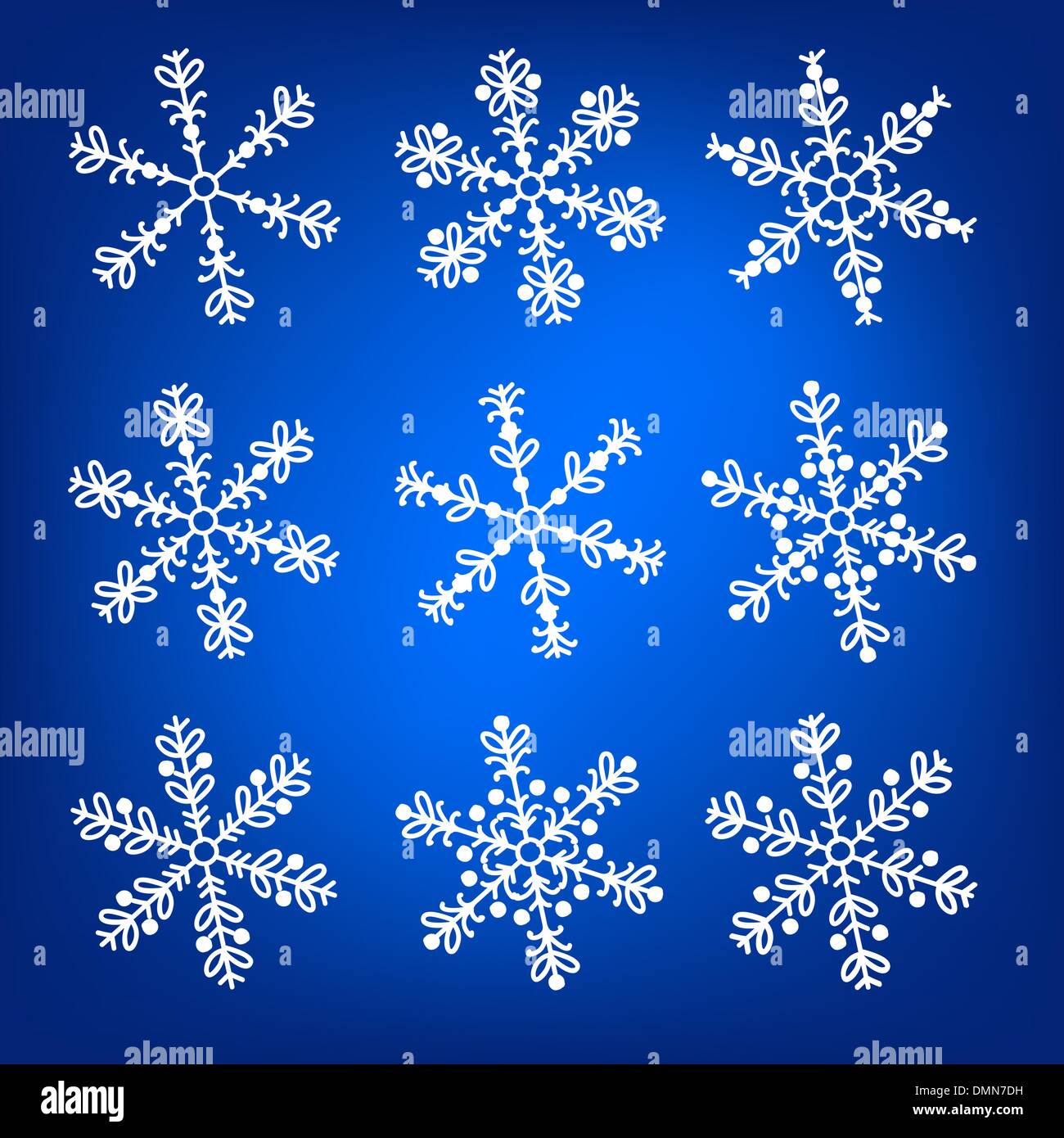Schneeflocke, die weißen und blauen Winter Vektor-Satz Stock Vektor