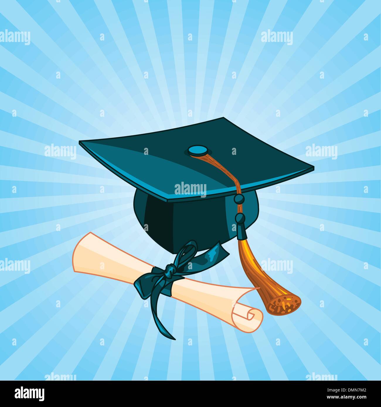 Graduation Cap und Diplom radial Hintergrund Stock Vektor