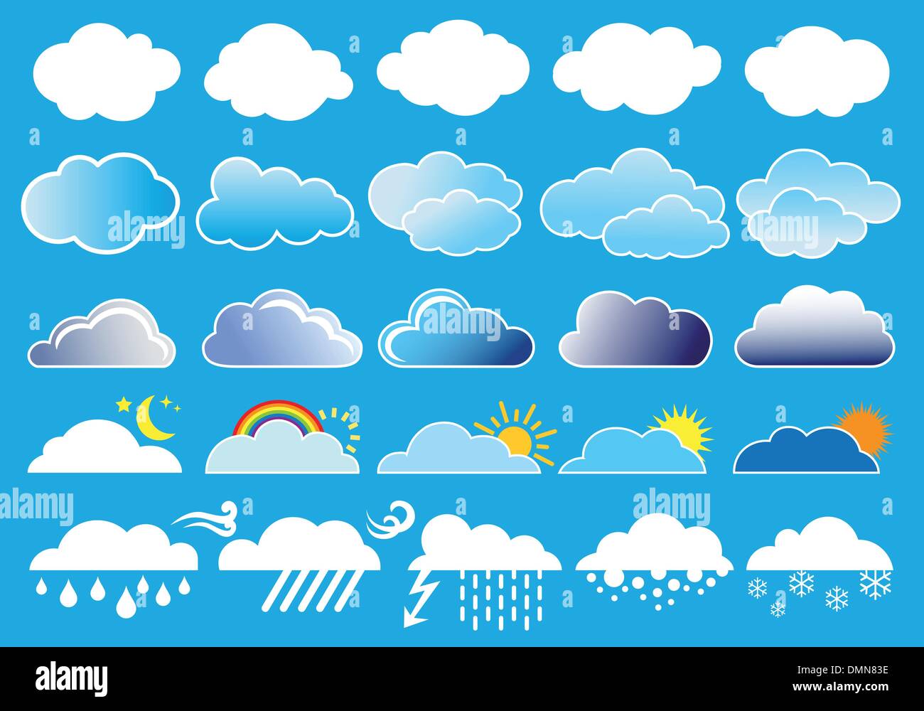 Wolken und Wettersymbole, Vektor Stock Vektor