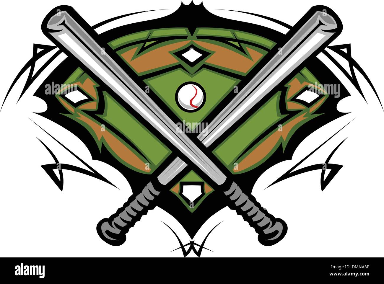 Baseball-Feld mit Softball gekreuzt Fledermäuse Vektor Bild Vorlage Stock Vektor