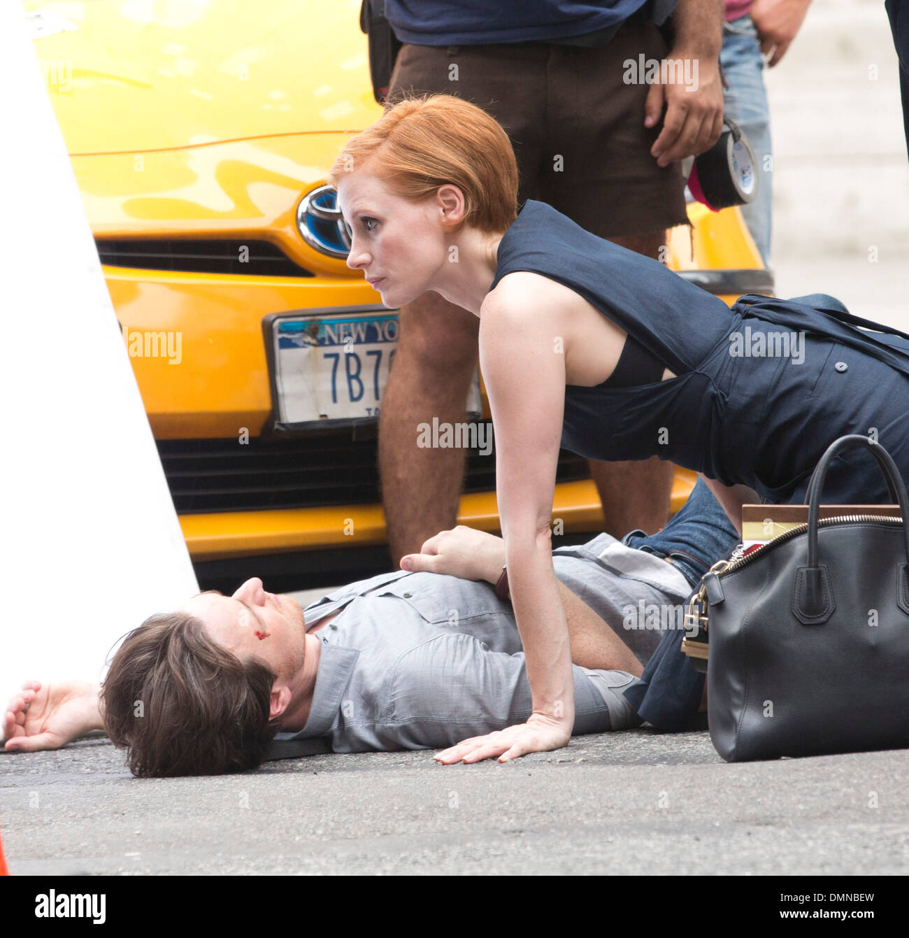 James McAvoy und Jessica Chastain am Set des Films 'Das Verschwinden von Eleanor Rigby' folgt die Geschichte von einem verheirateten New York City Stockfoto